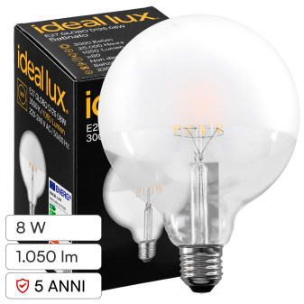 Ideal Lux Lampadina LED E27 8W in Vetro con Calotta Satinata