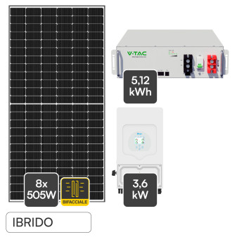 Set 8 Pannelli Fotovoltaici + Inverter 3,6kW + Batteria 5,12kWh V-Tac