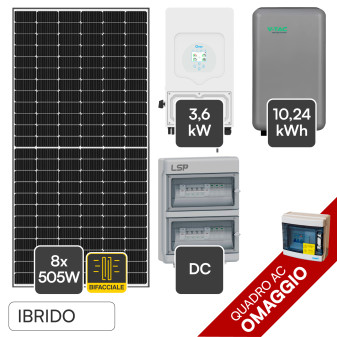 Kit 8 Pannelli Solari 505W + Inverter 3,6kW + Batteria + Quadri DC/AC