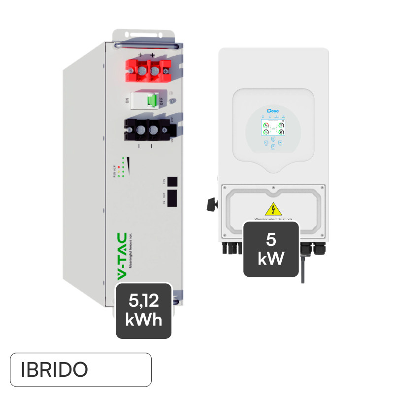 Set Inverter 5kW Monofase LCD + Batteria LiFePO4 V-Tac