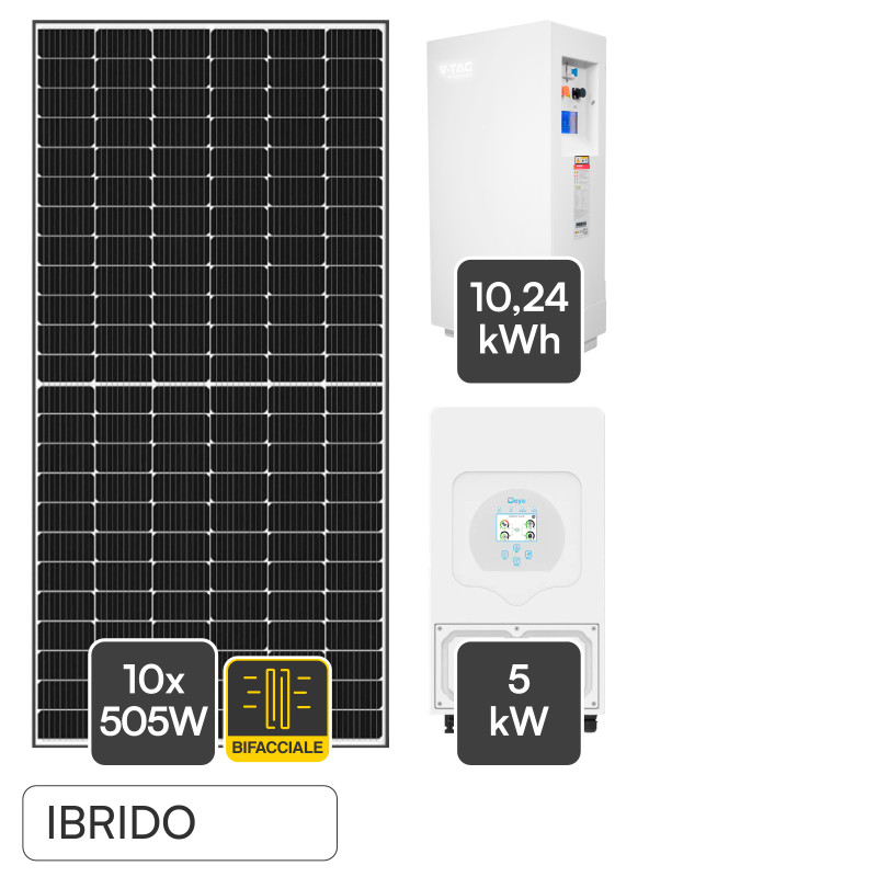 10 Pannelli Fotovoltaici 505W IP68 + Inverter + Batteria V-Tac
