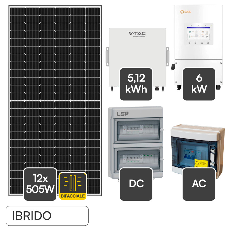 Set 12 Pannelli Solari 505W + Inverter 6kW + Batteria V-Tac