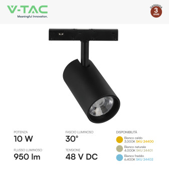 V-Tac VT-40012 Faretto LED da Binario 10W Track Light COB Colore Nero