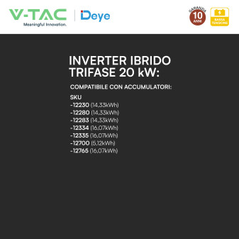 V-Tac Inverter Trifase Ibrido On-Grid / Off-Grid 20kW IP65