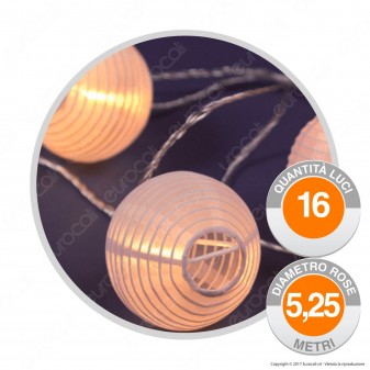 Catena 16 Lanterne LED Bianco Caldo in Carta a Batterie - per Esterno