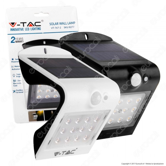 V-Tac VT-767-2 Lampada da Muro LED 1,5W con Pannello Solare e Sensore V-Tac VT-767-2 Lampada da Muro LED 1,5W con Pannello Solare e Sensore