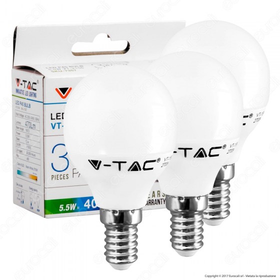 V-Tac VT-2156 Super Saver Pack Confezione 3 Lampadine LED E14 5,5W MniGlobo - SKU 7357 / 7359 ⭐️PROMO 3X2⭐️