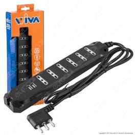 Wiva Multipresa 6 Posti e 2 Prese USB Colore Nero - mod. 31500622