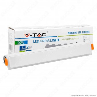 V-Tac VT-20002 Pannello LED Lineare 20W SMD da Incasso con Driver - SKU 6413 / 6414 / 6415