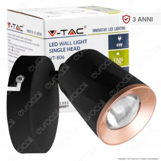 V-Tac VT-806 Lampada da Muro Wall Light LED 6W Colore Nero - SKU 8251
