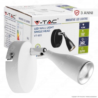 V-Tac VT-805 Lampada da Muro Wall Light LED 4,5W Colore Bianco - SKU 8262 / 8264