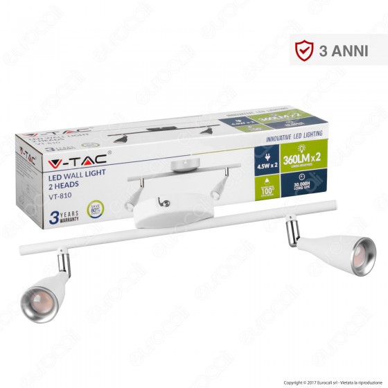V-Tac VT-810 Lampada da Muro Wall Light LED 9W Colore Bianco - SKU V-Tac VT-810 Lampada da Muro Wall Light LED 9W Colore Bianco - SKU