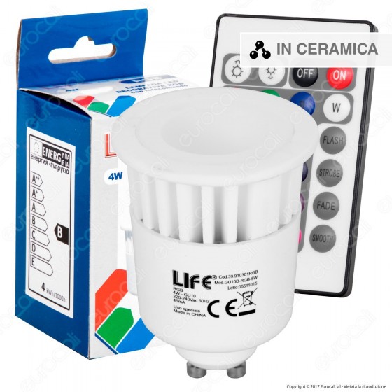Life Lampadina LED GU10 4W Faretto Spotlight RGB con Telecomando 70° Life Lampadina LED GU10 4W Faretto Spotlight RGB con Telecomando 70°