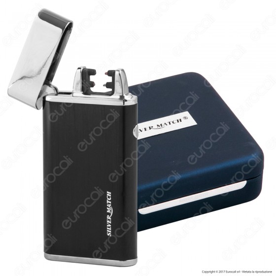 Silver Match Accendino USB in Metallo Antivento Ricaricabile con Silver Match Accendino USB in Metallo Antivento Ricaricabile con