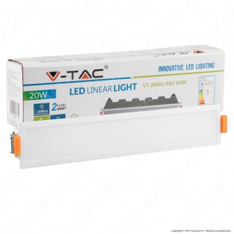 V-Tac VT-20001 Pannello LED Lineare 20W SMD da Incasso con Driver - SKU 6404 / 6405