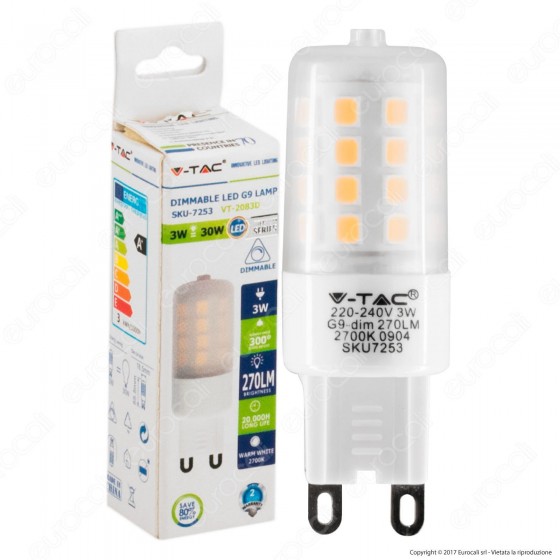 V-Tac VT-2083D Lampadina LED G9 3W Bulb Dimmerabile - SKU 7253 / 7254 V-Tac VT-2083D Lampadina LED G9 3W Bulb Dimmerabile - SKU 7253 / 7254