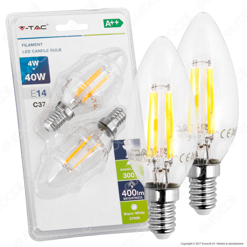 V-Tac VT-2174 Duo Pack Confezione 2 Lampadine LED E14 4W Candela