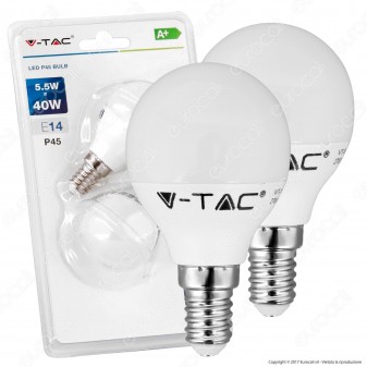 V-Tac VT-2146 Duo Pack Confezione 2 Lampadine LED E14 5,5W MiniGlobo