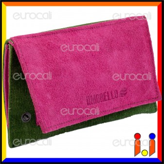 Il Morello Classic Portatabacco in Vera Pelle Fucsia e Jeans Verde