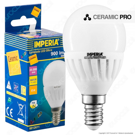 Imperia Ceramic Pro Lampadina LED E14 9W MiniGlobo P45