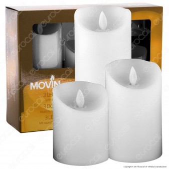 MovinFlame 3 Candele LED in Vera Cera Colore Bianco con Telecomando - 7,5cm / 12,5cm / 18cm