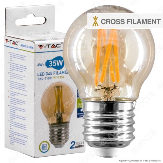 V-Tac VT-1957 Lampadina LED E27 4W MiniGlobo G45 Cross Filament V-Tac VT-1957 Lampadina LED E27 4W MiniGlobo G45 Cross Filament