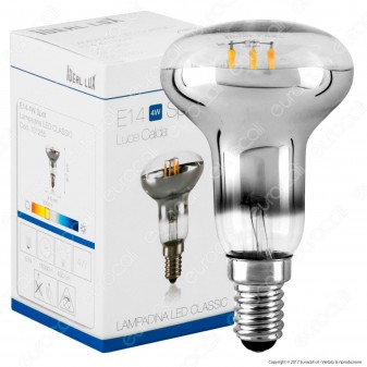 Ideal Lux Lampadina LED E14 4W Bulb Reflector Filamento Calotta Cromata