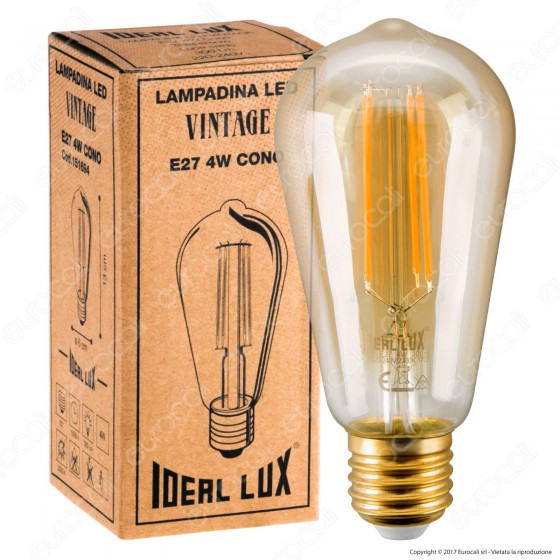 Ideal Lux Lampadina LED Vintage E27 4W Bulb ST64 Filamento Ambrata - Ideal Lux Lampadina LED Vintage E27 4W Bulb ST64 Filamento Ambrata -