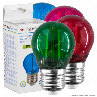 V-Tac VT-2132 Lampadina LED E27 2W MiniGlobo G45 Colorata Filament -