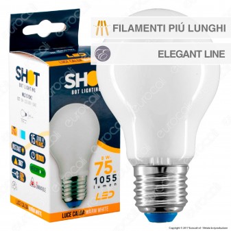 Bot Lighting Lampadina LED E27 8W Bulb A70 Milky Filamento Extra-Lungo