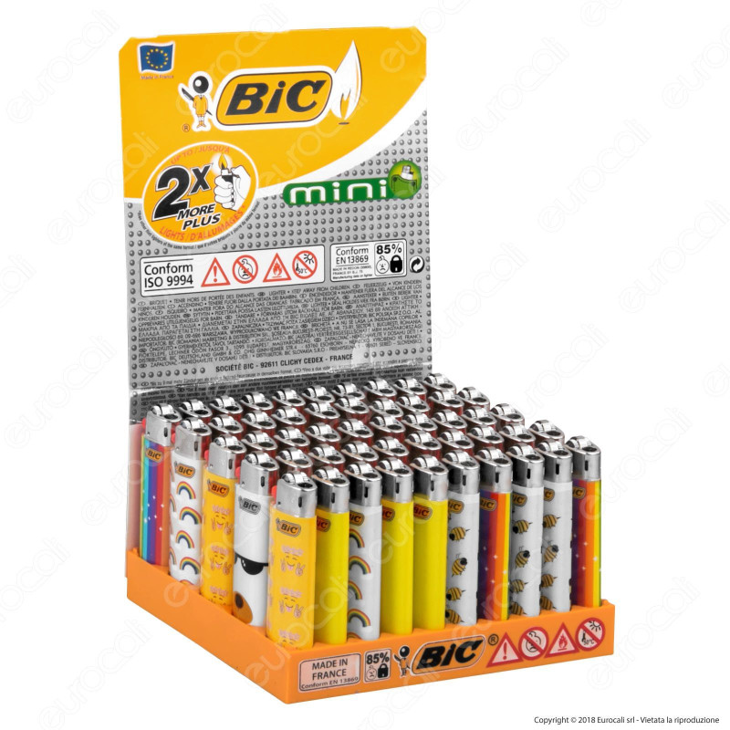 Confezione 50 Pezzi Accendini BIC Mini - Confezione Da 50 Pezzi Multicolore, Compatti E Sicuri Accendino Antivento
