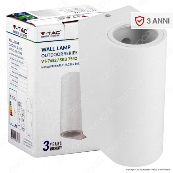 V-Tac VT-7652 Portalampada Doppio Wall Light da Muro per 2 Lampadine V-Tac VT-7652 Portalampada Doppio Wall Light da Muro per 2 Lampadine