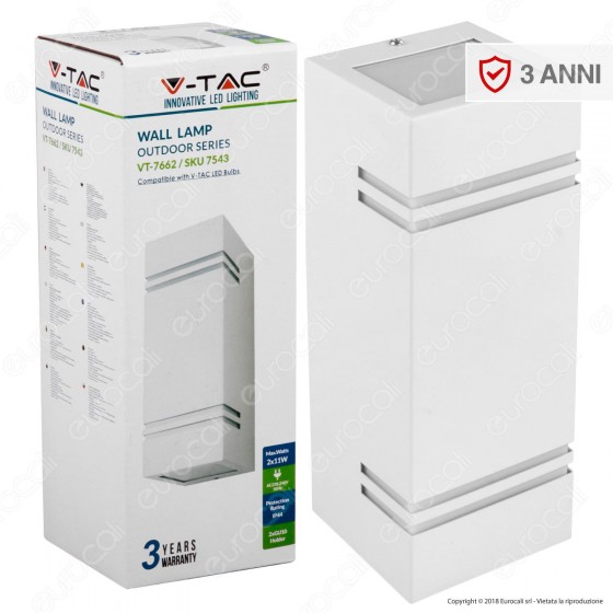 V-Tac VT-7662 Portalampada Doppio Wall Light da Muro per 2 Lampadine V-Tac VT-7662 Portalampada Doppio Wall Light da Muro per 2 Lampadine
