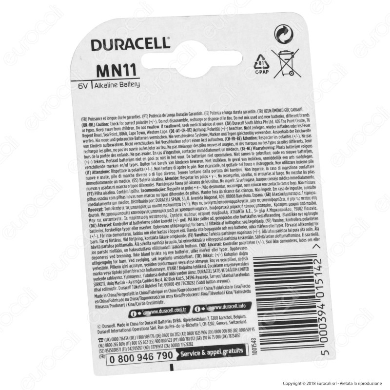 Confezione 6 Batterie Duracell MN11 (A11/11A) – Alcaline, Lunga Durata, Perfette Per Telecomandi E Allarmi