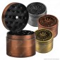 Grinder Tritatabacco 4 Parti Colori Anticati Logo Foglia Canapa Ø50mm