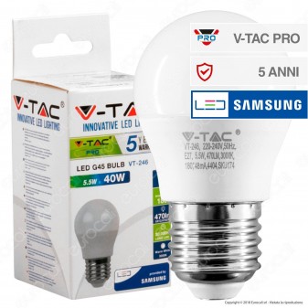 V-Tac PRO VT-246 Lampadina LED E27 5,5W MiniGlobo G45 Chip Samsung -