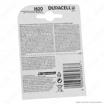 Duracell Lithium CR1620 / ECR1620 / DL1620 /  Pila 3V - Blister 1 Batteria