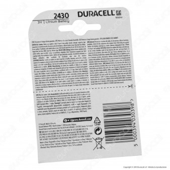 Duracell Lithium CR2430 / DL2430 / ECR2430 Pila 3V - Blister 1 Batteria