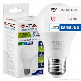 V-Tac PRO VT-209 Lampadina LED E27 9W Bulb A58 Chip Samsung - SKU 156
