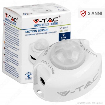 V-Tac VT-8069 Sensore di Movimento a Infrarossi per Strisce LED - SKU 2554