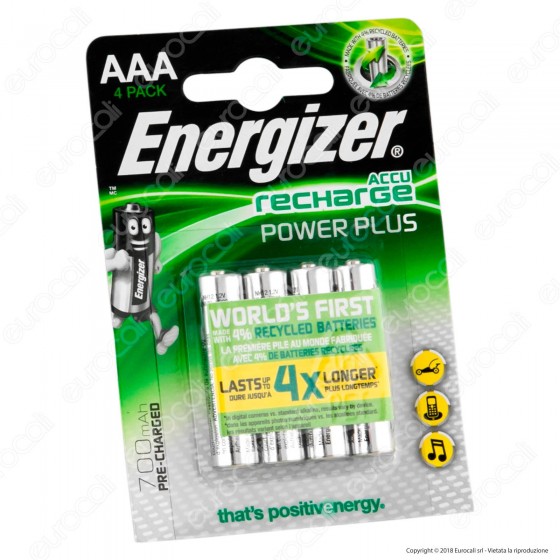 Energizer Accu Recharge Power Plus 700mAh Pile Ricaricabili Ministilo AAA - Blister 4 Batterie Energizer Accu Recharge Power Plus 700mAh Pile Ricaricabili Ministilo AAA - Blister 4 Batterie
