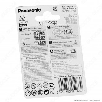 Panasonic Eneloop 1900mAh Pile Ricaricabili Stilo AA - Blister 4 Batterie 