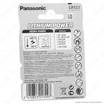 Panasonic Lithium Power CR123 Pila Al Litio - Blister 1 Batteria