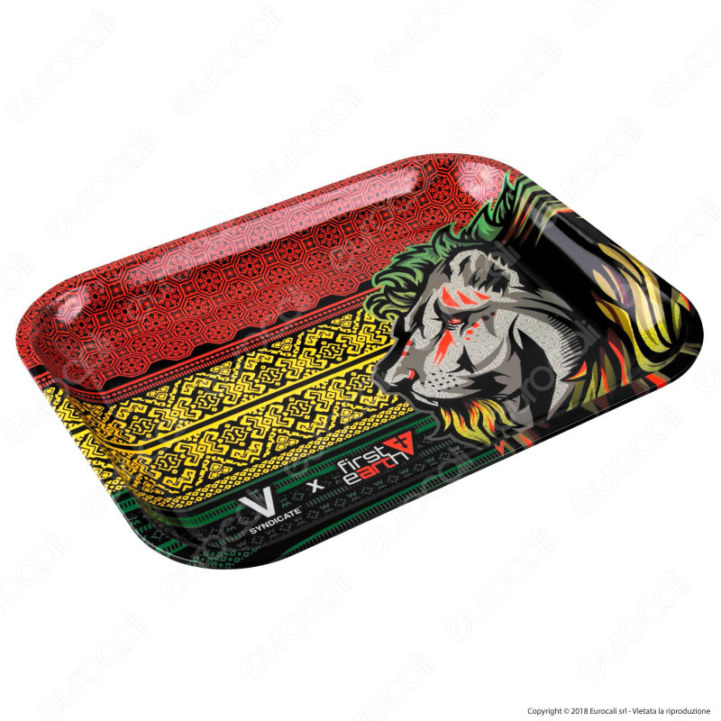 V-Syndicate Rolling Tray Vassoio di Rollaggio in Metallo - Rasta Lion