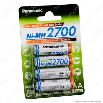 Panasonic Ni-MH 2700 2500mAh Pile Ricaricabili Stilo AA - Blister 4 Batterie 