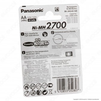 Panasonic Ni-MH 2700 2500mAh Pile Ricaricabili Stilo AA - Blister 4