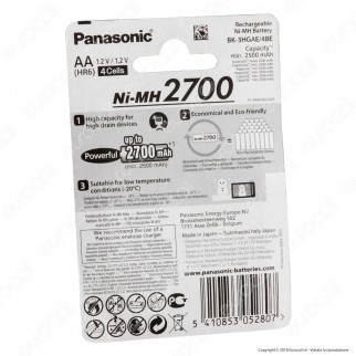 Panasonic Ni-MH 2700 2500mAh Pile Ricaricabili Stilo AA - Blister 4