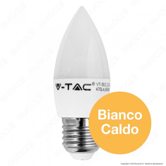 V-Tac VT-1821 Lampadina LED E27 6W Candela - SKU 4342 / 4343 / 4344 V-Tac VT-1821 Lampadina LED E27 6W Candela - SKU 4342 / 4343 / 4344