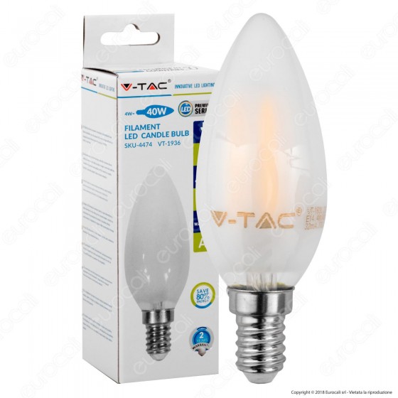 V-Tac VT-1936 Lampadina LED E14 4W Candela Frost Filamento - SKU 4474 V-Tac VT-1936 Lampadina LED E14 4W Candela Frost Filamento - SKU 4474