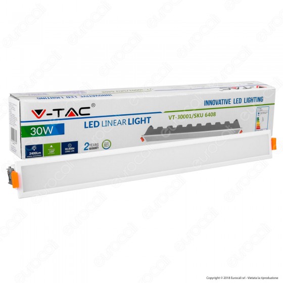 V-Tac VT-30001 Pannello LED Lineare 30W SMD da Incasso con Driver - V-Tac VT-30001 Pannello LED Lineare 30W SMD da Incasso con Driver -